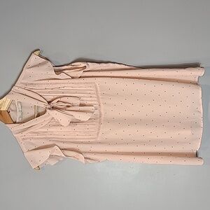 LOFT Pink Polka Dot Tie-Neck Sleeveless Blouse